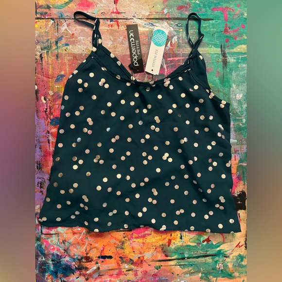 Paper moon Deep Green + Gold Polka Dot Tank Blouse - Size S (Petite) - Picture 6 of 6